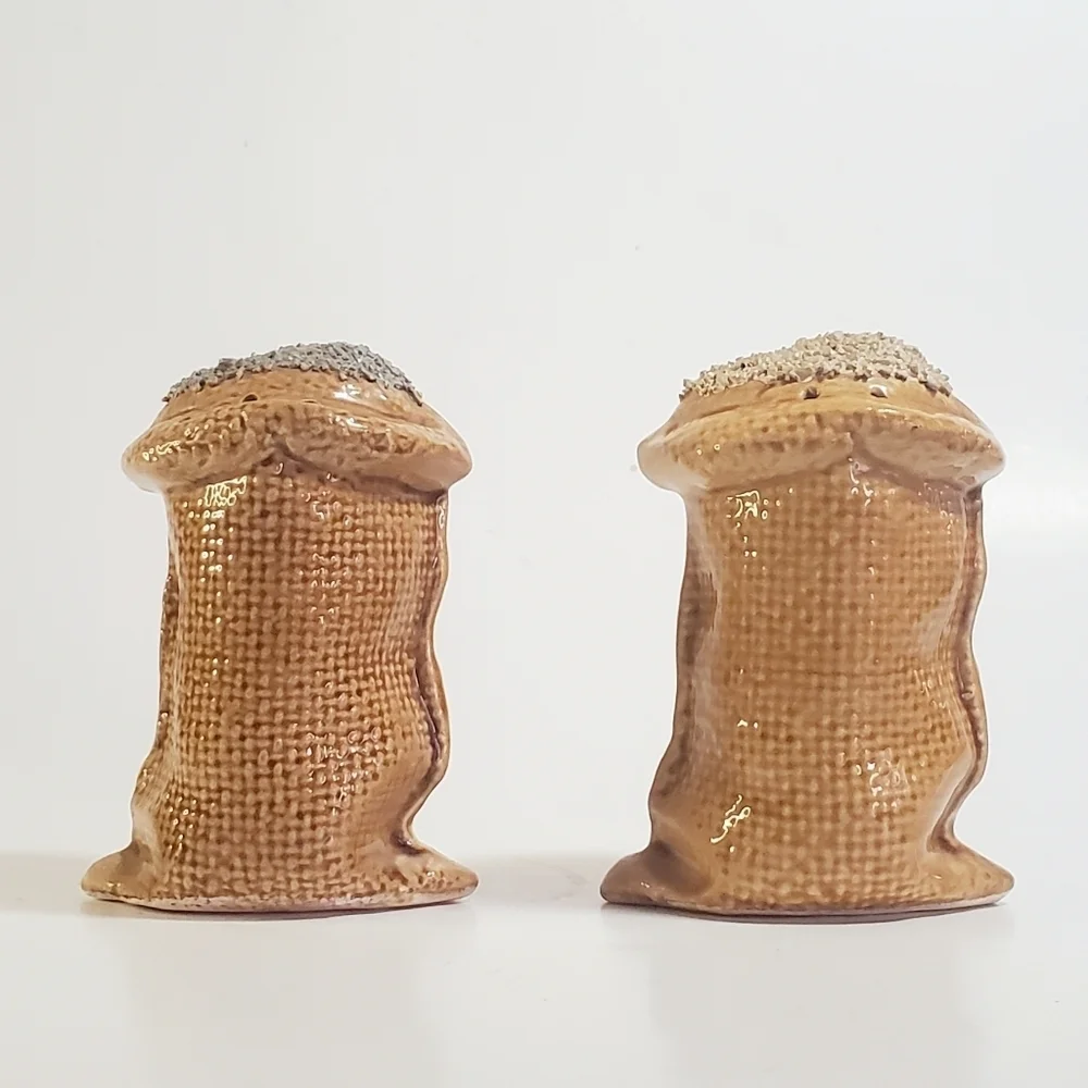 Salt & Pepper Vintage Ceramic Burlap Sack Shaker Set by 